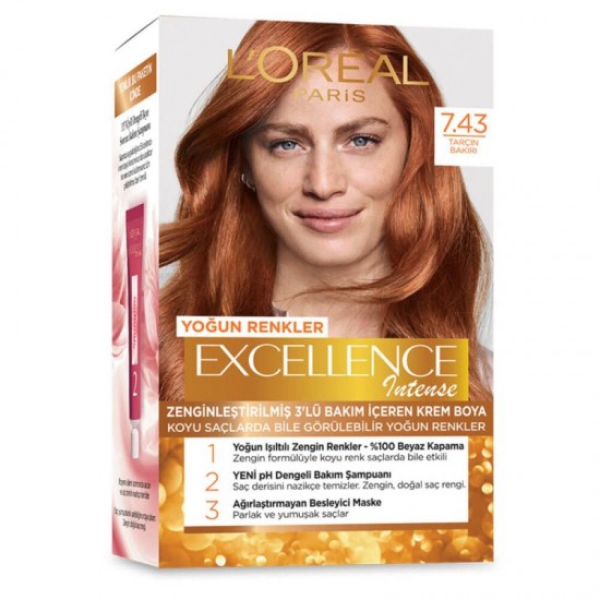 رنگ موی لورال شماره 7.43 رنگ مسی دارچینی loreal excellence